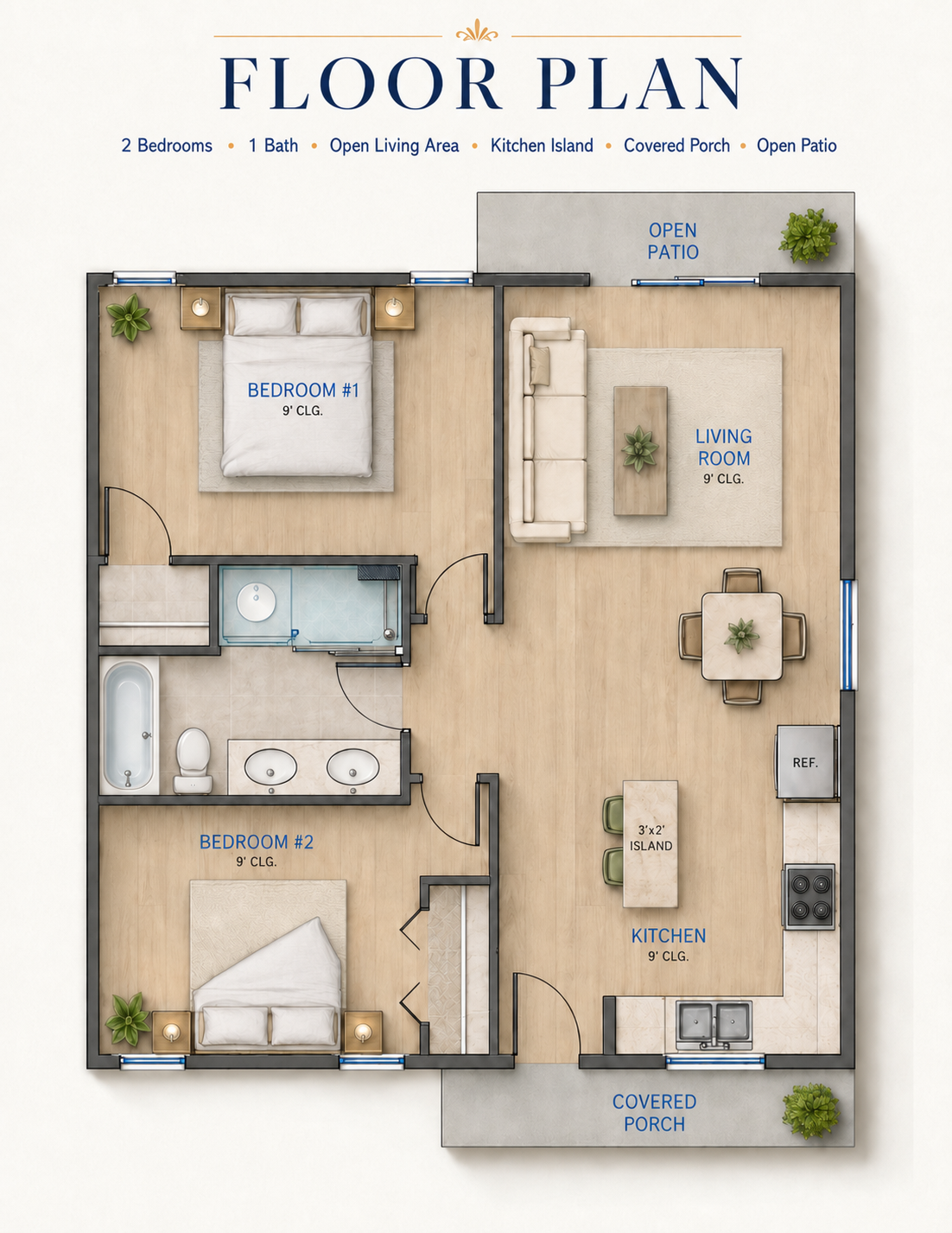 Corrected conceptual floor plan of the two-bedroom home at 1164 LaSalle Street in Clearwater, Florida